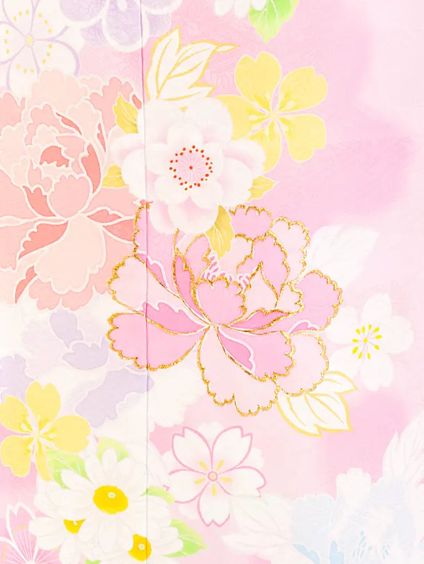 七五三レンタル(7歳女児結び帯) D7054 薄ピンク 牡丹 桜