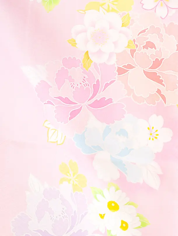 七五三レンタル(7歳女児結び帯) D7054 薄ピンク 牡丹 桜