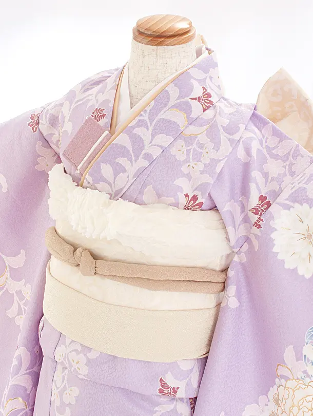 七五三レンタル(7歳女児結び帯) D7060 薄紫 牡丹 花輪
