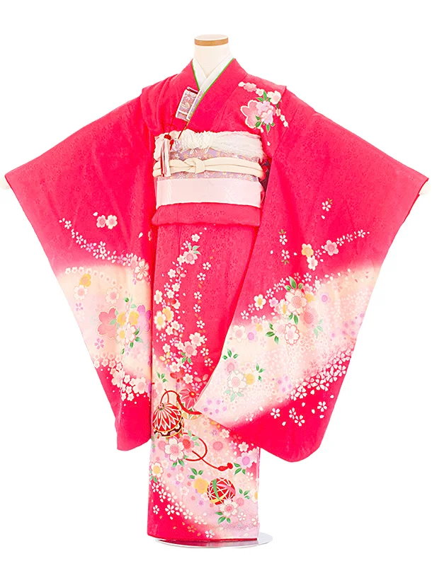 【正絹】七五三レンタル(7歳女児結び帯) D7063 ピンク 桜