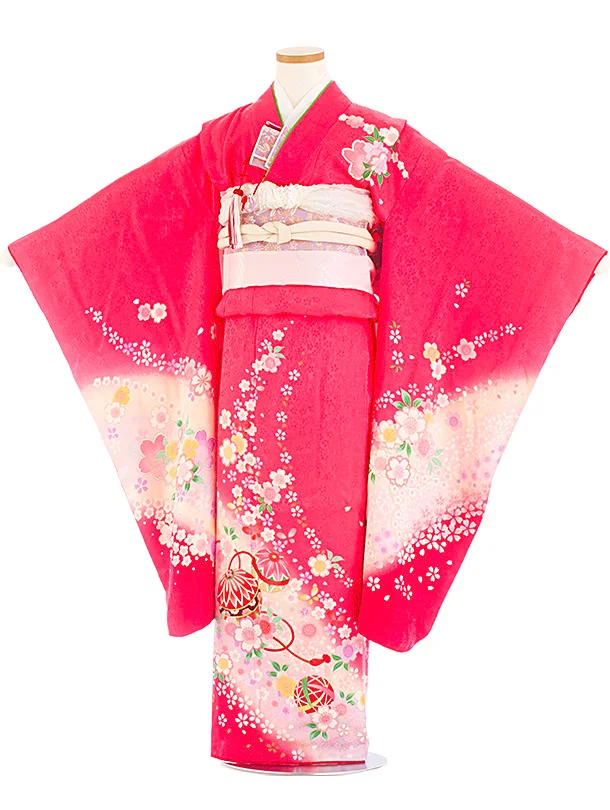 【正絹】七五三レンタル(7歳女児結び帯) D7063 ピンク 桜