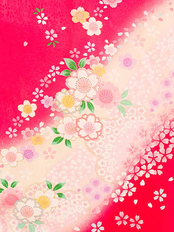 【正絹】七五三レンタル(7歳女児結び帯) D7063 ピンク 桜
