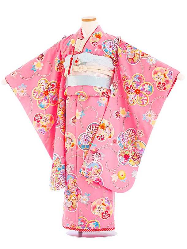七五三レンタル(7歳女児結び帯) D7067 ピンク ねじり梅