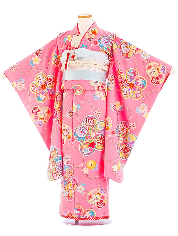 七五三レンタル(7歳女児結び帯) D7067 ピンク ねじり梅