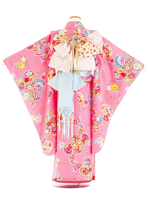 七五三レンタル(7歳女児結び帯) D7067 ピンク ねじり梅