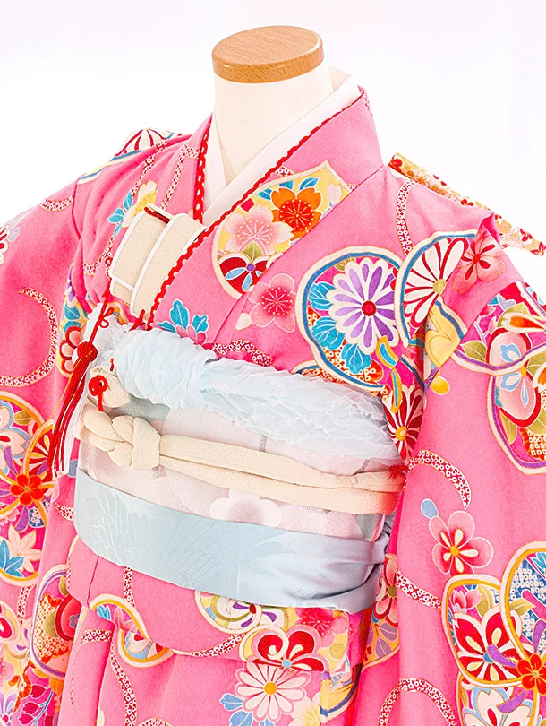 七五三レンタル(7歳女児結び帯) D7067 ピンク ねじり梅