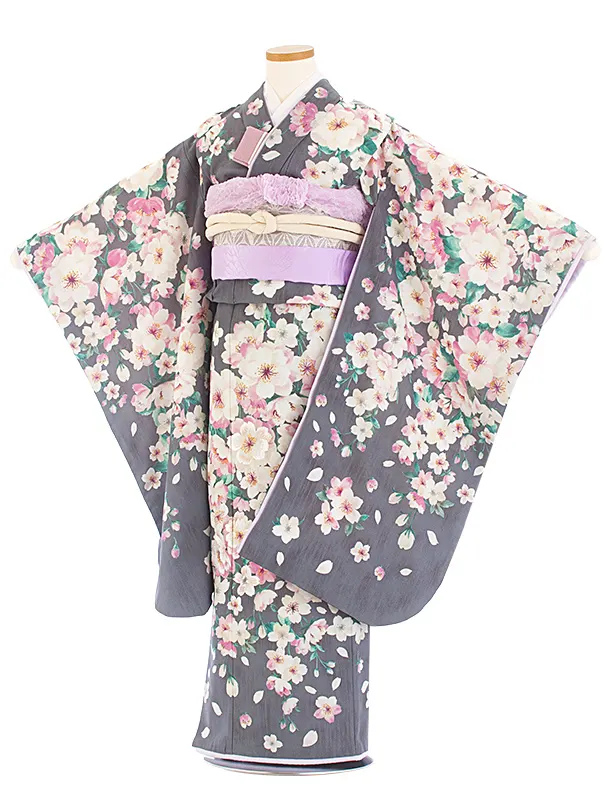 七五三レンタル(7歳女児結び帯) D7071 JILL STUART グレー 桜