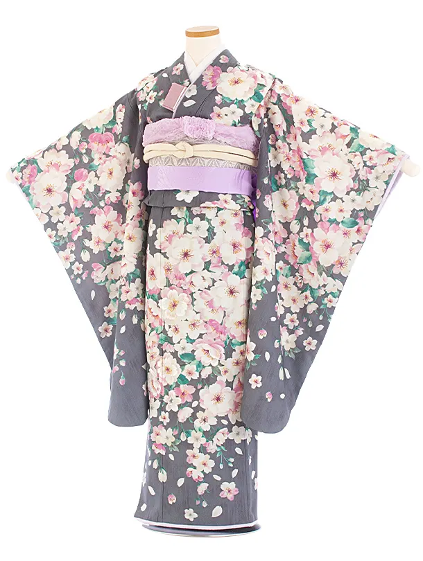 七五三レンタル(7歳女児結び帯) D7071 JILL STUART グレー 桜