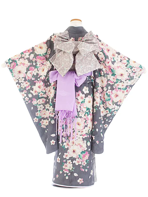 七五三レンタル(7歳女児結び帯) D7071 JILL STUART グレー 桜