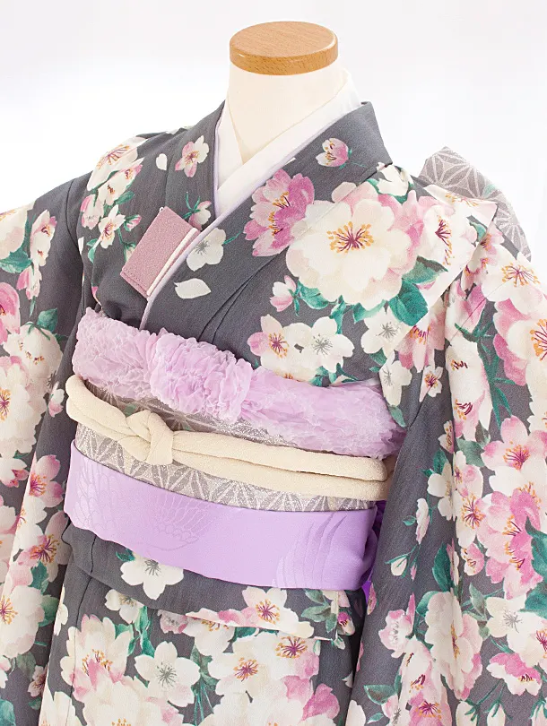七五三レンタル(7歳女児結び帯) D7071 JILL STUART グレー 桜