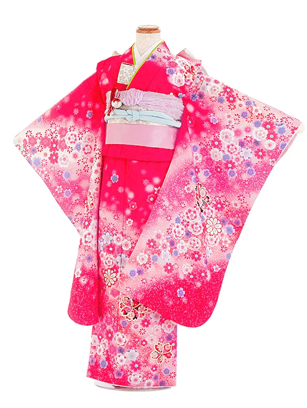 七五三レンタル(7歳女児結び帯) D7081 マゼンタ 桜 花