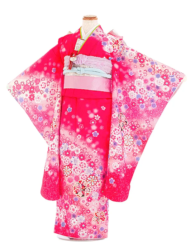 七五三レンタル(7歳女児結び帯) D7081 マゼンタ 桜 花
