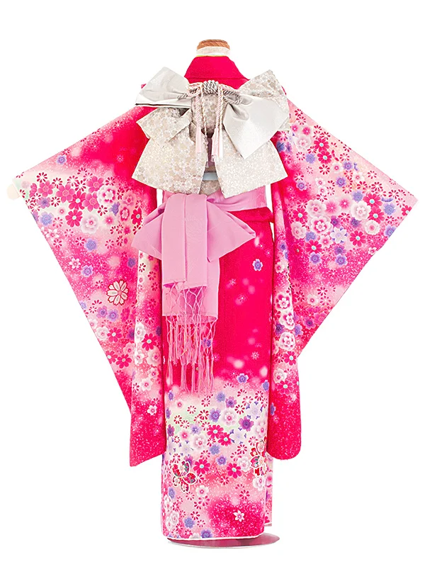 七五三レンタル(7歳女児結び帯) D7081 マゼンタ 桜 花