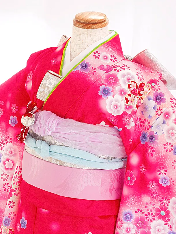 七五三レンタル(7歳女児結び帯) D7081 マゼンタ 桜 花