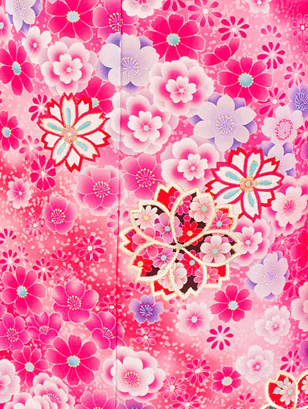 七五三レンタル(7歳女児結び帯) D7081 マゼンタ 桜 花