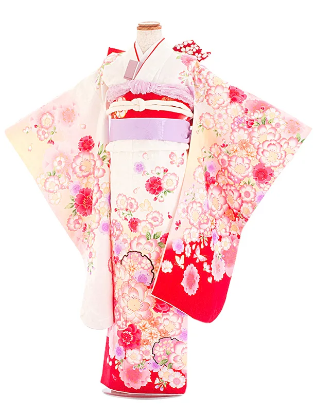 七五三レンタル(7歳女児結び帯) D7086 白ピンク 八重桜