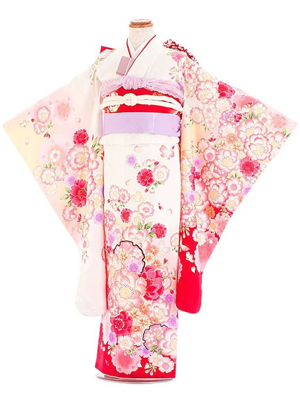 七五三レンタル(7歳女児結び帯) D7086 白ピンク 八重桜