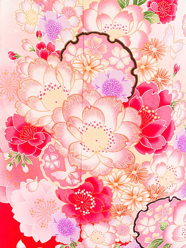 七五三レンタル(7歳女児結び帯) D7086 白ピンク 八重桜