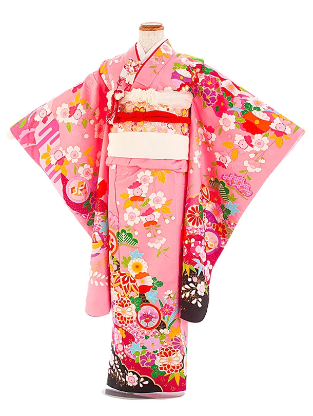 七五三レンタル(7歳女児結び帯) D7091 ピンク まり 桜 菊
