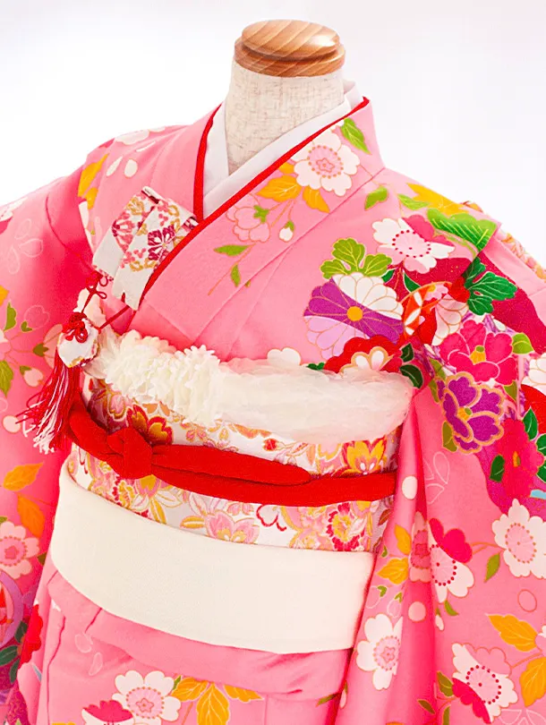 七五三レンタル(7歳女児結び帯) D7091 ピンク まり 桜 菊