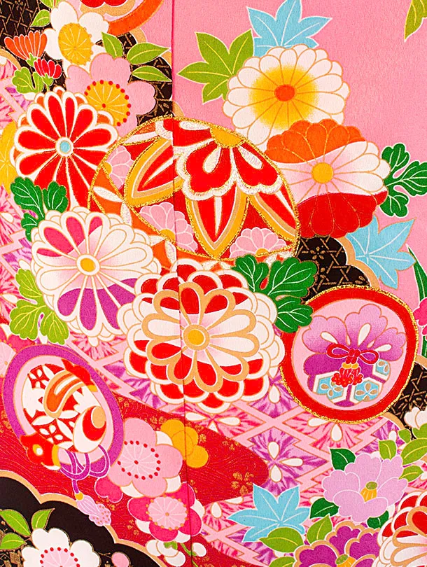 七五三レンタル(7歳女児結び帯) D7091 ピンク まり 桜 菊