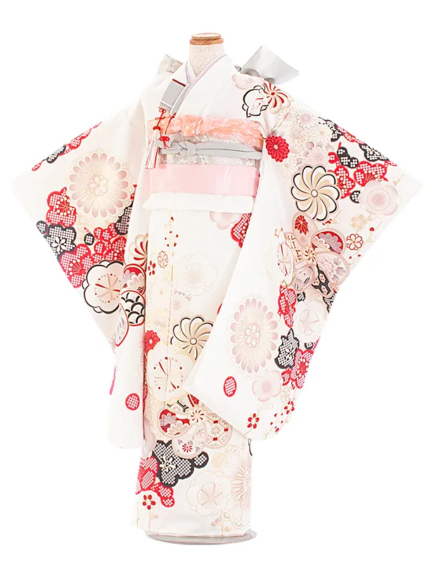 七五三レンタル(7歳女児結び帯) D7100 ホワイト ねじり梅