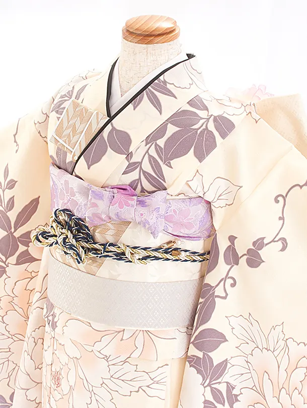 七五三レンタル(7歳女児結び帯) D7103 アイボリー 芍薬