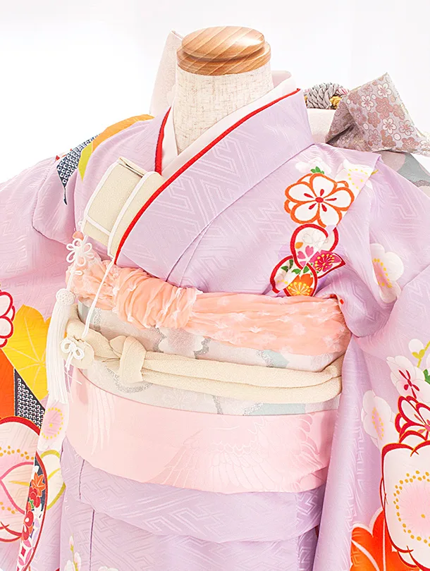 七五三レンタル(7歳女児結び帯) D7111 薄紫 梅と橘 矢絣
