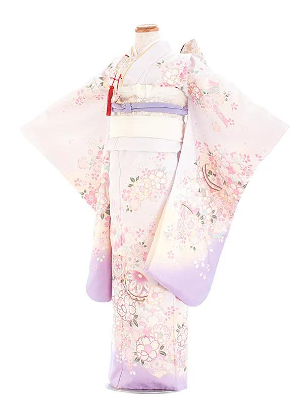 七五三レンタル(7歳女児結び帯) D7118 薄紫 絵羽 花吹雪 鞠