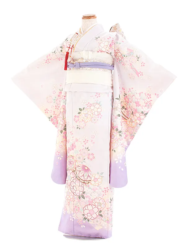 七五三レンタル(7歳女児結び帯) D7118 薄紫 絵羽 花吹雪 鞠