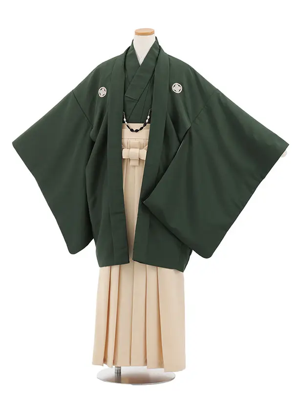 小学生男児 D0042 カーキ紋付×アイボリー