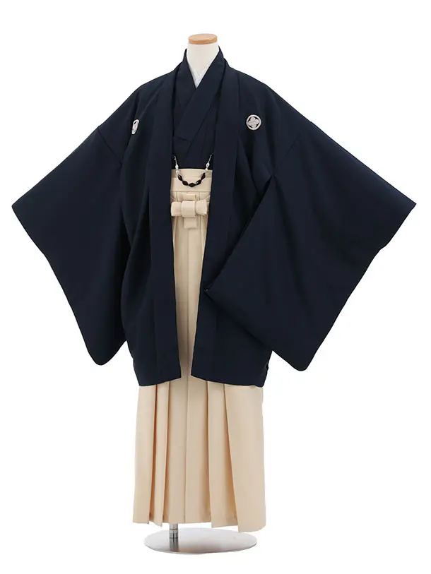 小学生男児 D0050 紺紋付×アイボリー