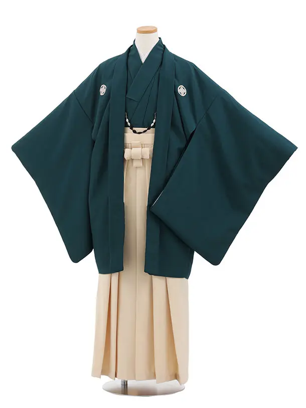 小学生男児 D0055 青緑紋付×アイボリー