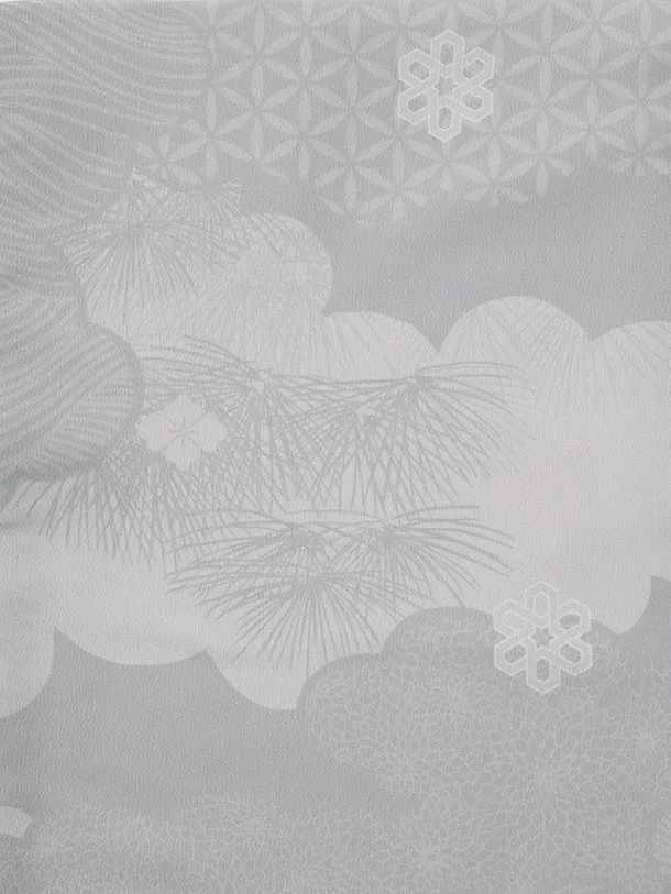 小学生男児 D0060 雲取り グレー紋付 小紋×紺