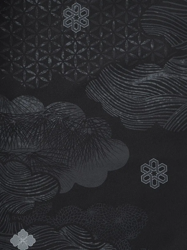 小学生男児 D0064 雲取り 黒紋付 小紋×アイボリー