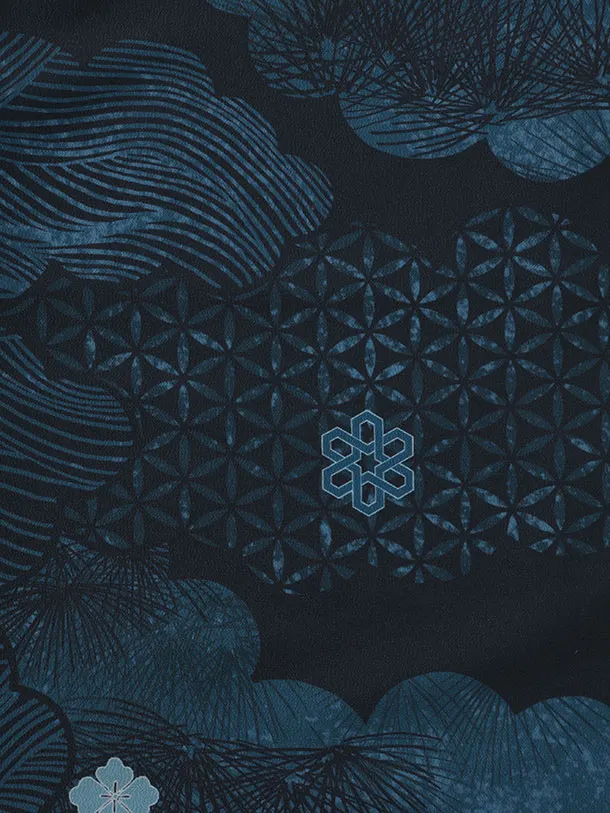 小学生男児 D0065 雲取り 青紋付 小紋×グレー