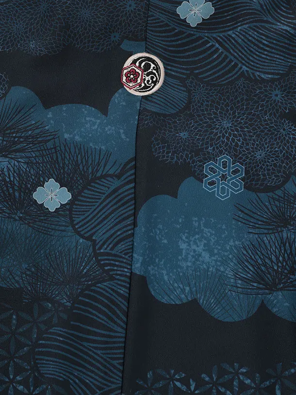 小学生男児 D0067 雲取り 青紋付 小紋×グレー