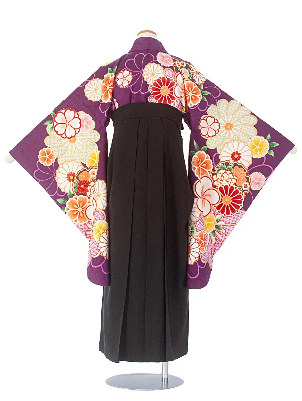 小学生卒業袴(女の子)D003 紫 ねじり梅 花×黒袴
