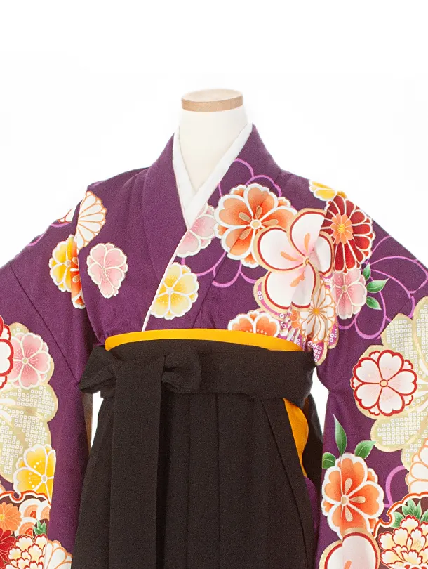 小学生卒業袴(女の子)D003 紫 ねじり梅 花×黒袴