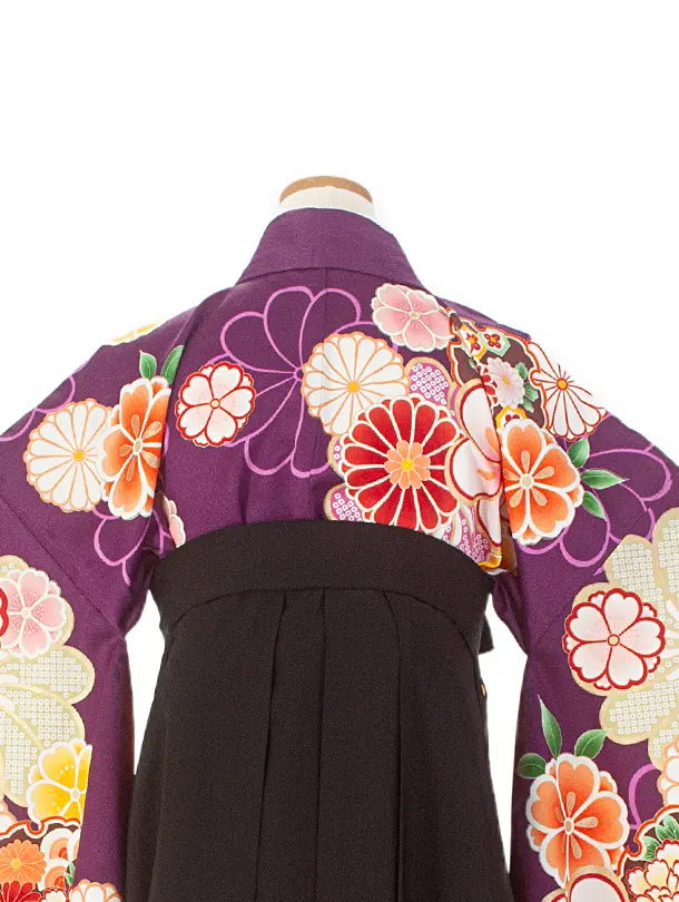 小学生卒業袴(女の子)D003 紫 ねじり梅 花×黒袴