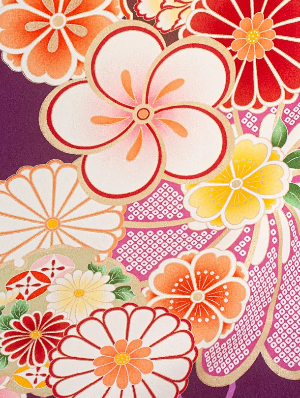 小学生卒業袴(女の子)D003 紫 ねじり梅 花×黒袴