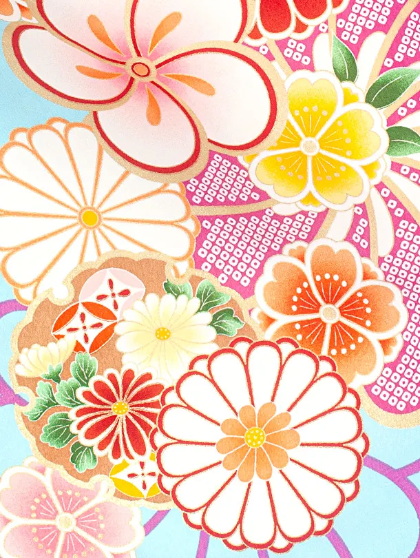 小学生卒業袴(女の子)D004 水色 ねじり梅 花×アイボリー袴