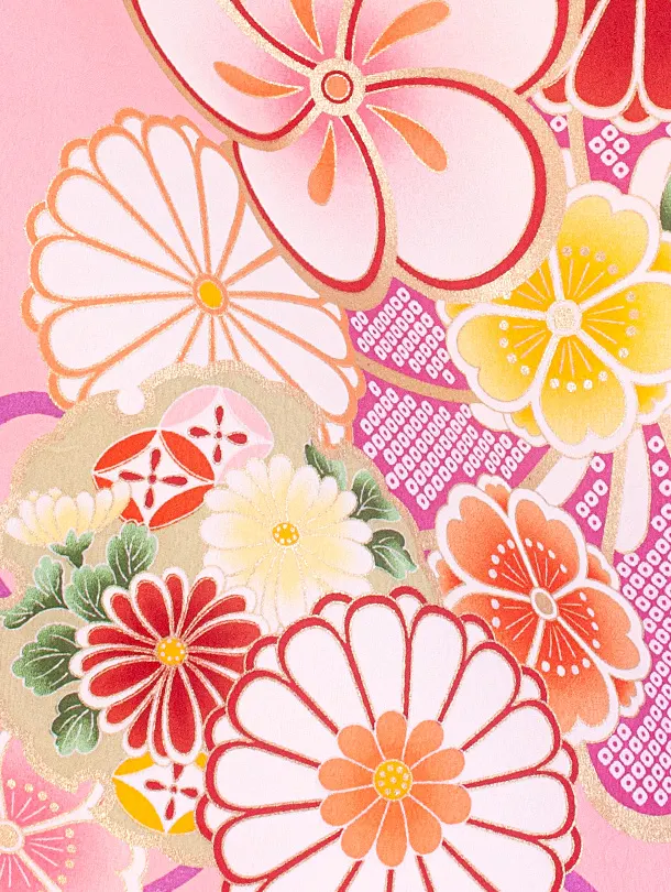 小学生卒業袴(女の子)D005 ピンク ねじり梅 花×緑ぼかし袴