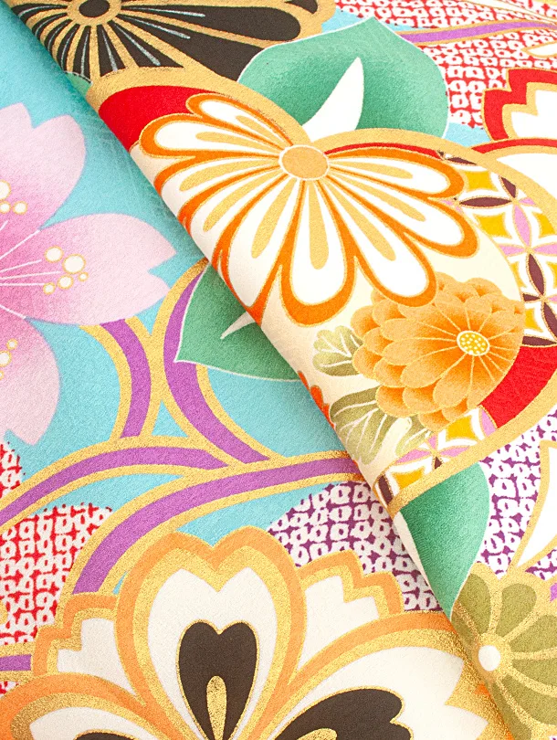 小学生卒業袴(女の子)D006 水色 橘 花×紺袴