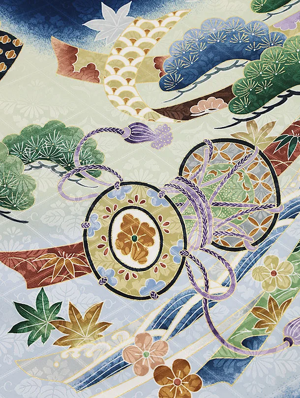 男児産着 お宮参りレンタル0027  青地 兜に吉祥紋様