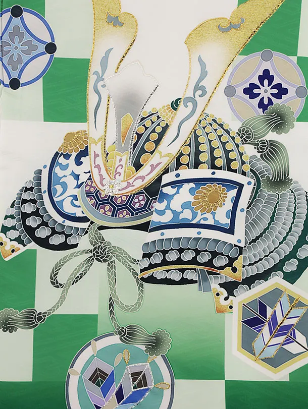 男児産着 お宮参りレンタル0103  【pitapita】緑　兜