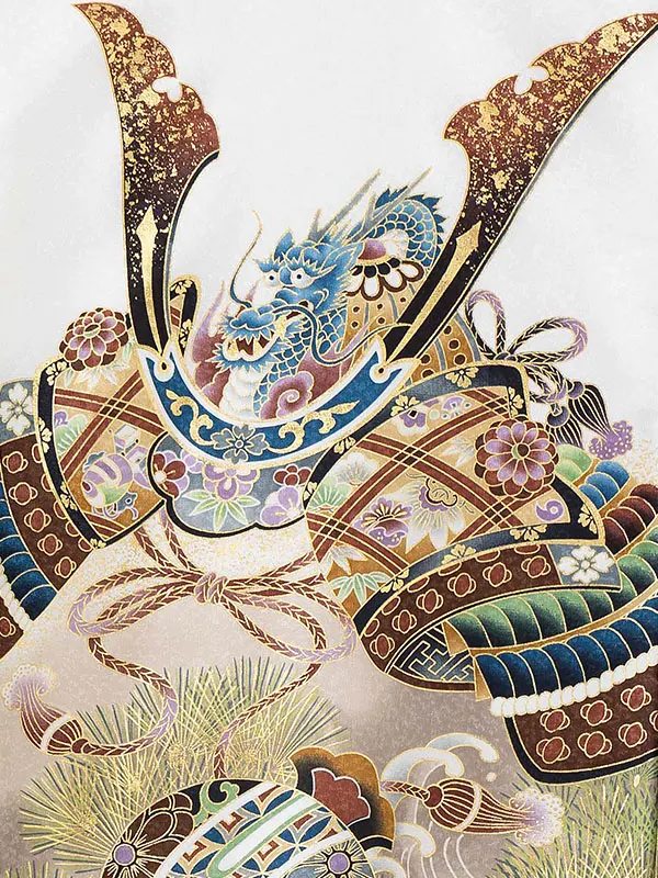 男児産着 お宮参りレンタル0130  白地　兜と小槌