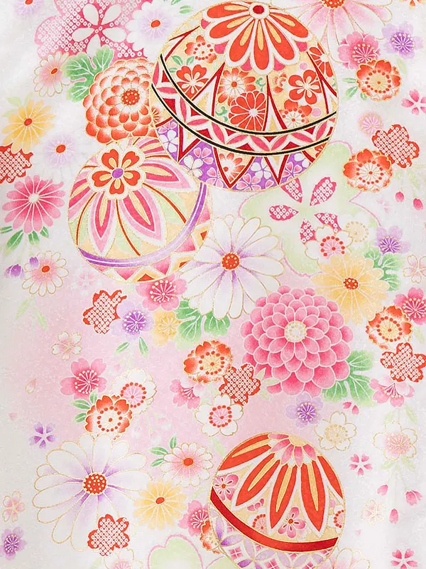 女児産着 お宮参りレンタル0114 白地　毬