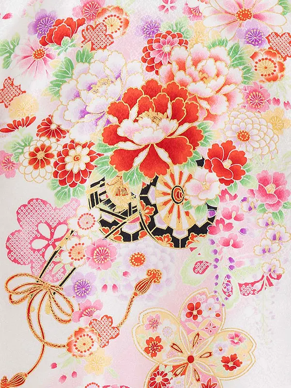 女児産着 お宮参りレンタル0120 白地　花車と毬