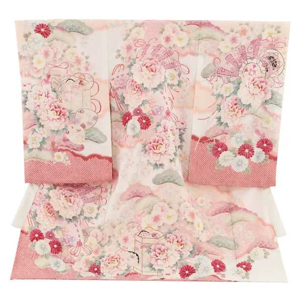 女児産着 お宮参りレンタル0129 【華徒然】　白ピンク